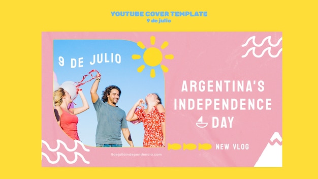 PSD gratuito portada de youtube del día de la independencia de argentina