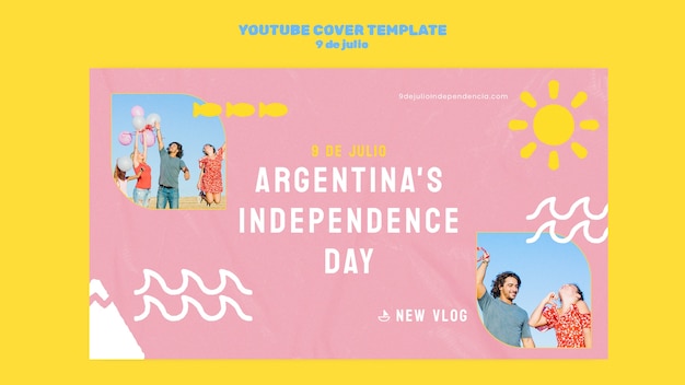 PSD gratuito portada de youtube del día de la independencia de argentina