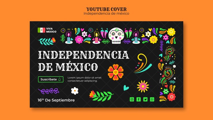 PSD gratuito portada de youtube del dia de la independencia de mexico