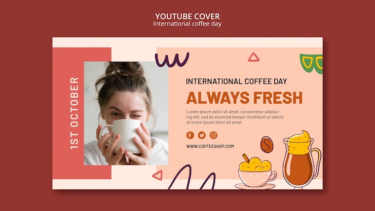 PSD gratuito portada de youtube del día internacional del café
