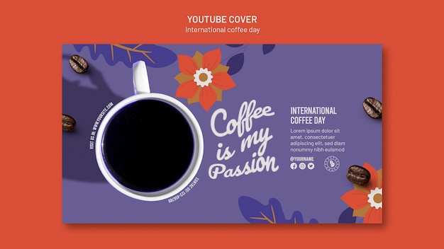 PSD gratuito portada de youtube del día internacional del café