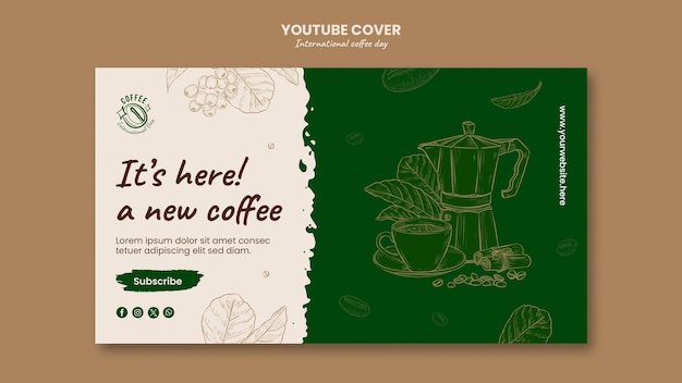 PSD gratuito portada de youtube del día internacional del café