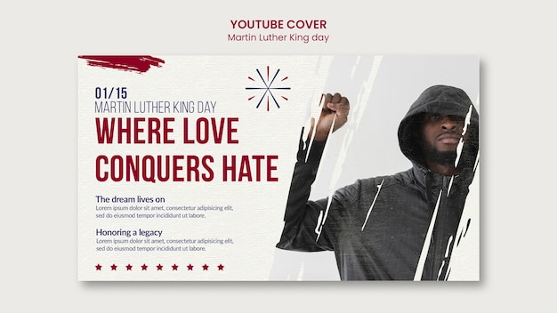 PSD gratuito portada de youtube del día de martin luther king