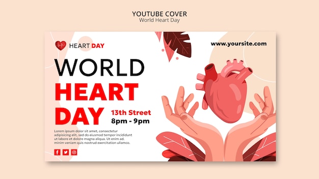 PSD gratuito portada de youtube del día mundial del corazón de diseño plano