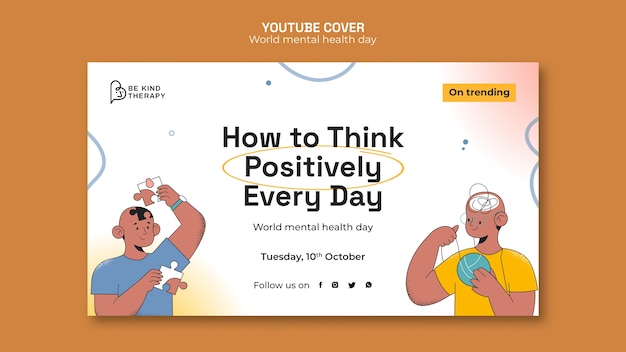 PSD gratuito portada de youtube del día mundial de la salud mental