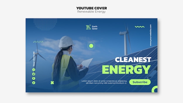 PSD gratuito portada de youtube de energía renovable de diseño plano