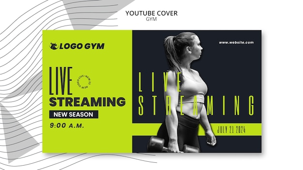 PSD gratuito portada de youtube de entrenamiento de gimnasio de diseño plano.