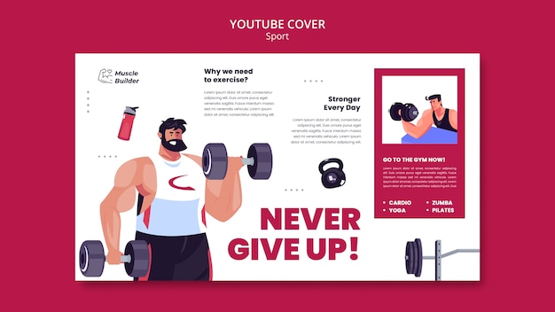 Portada de youtube de entrenamiento de hombre dibujado a mano