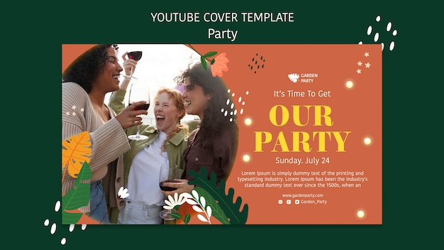 PSD gratuito portada de youtube de entretenimiento de fiesta de diseño plano