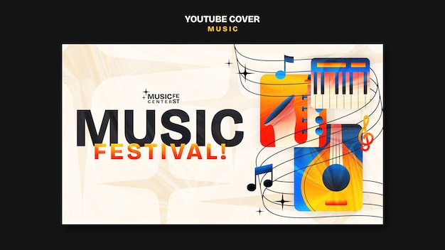 PSD gratuito portada de youtube del festival de música