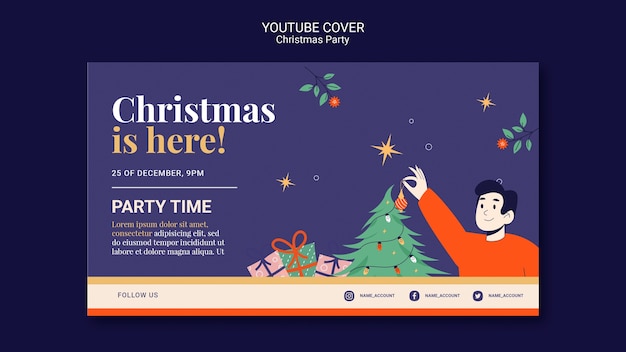 PSD gratuito portada de youtube de fiesta de navidad dibujada a mano