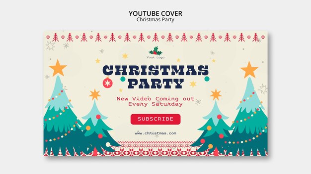 Portada de youtube de fiesta de navidad de diseño plano