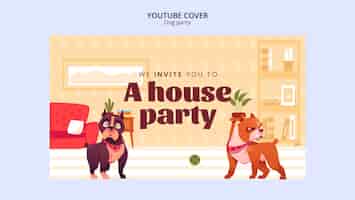 PSD gratuito portada de youtube de fiesta de perros de diseño plano