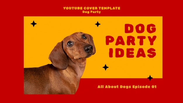 PSD gratuito portada de youtube de fiesta de perros de diseño plano