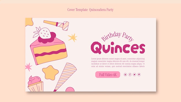 Portada de youtube de fiesta de quinceañera de diseño plano