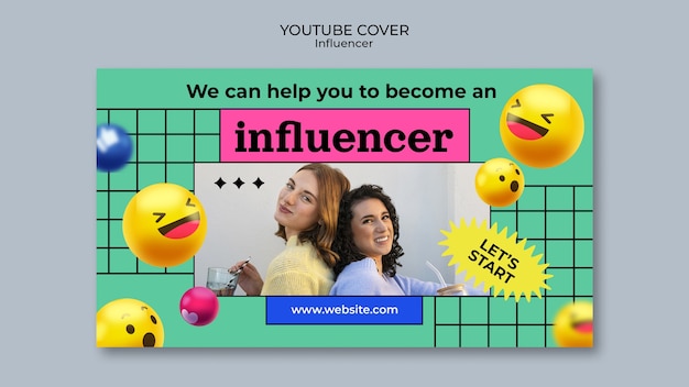PSD gratuito portada de youtube de influencer de emoji realista