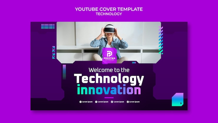 PSD gratuito portada de youtube de innovación en tecnología de degradado