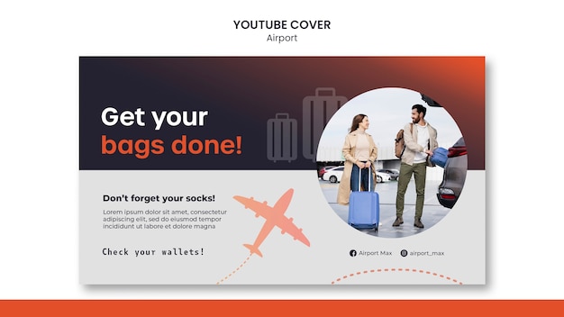 PSD gratuito portada de youtube del negocio del aeropuerto