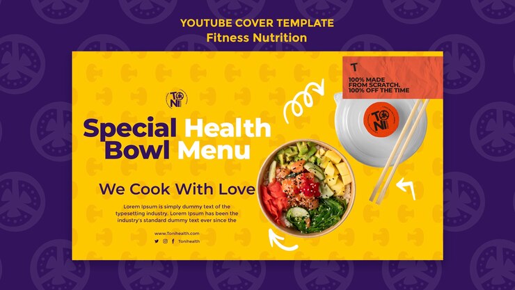 PSD gratuito portada de youtube de nutrición física de diseño plano
