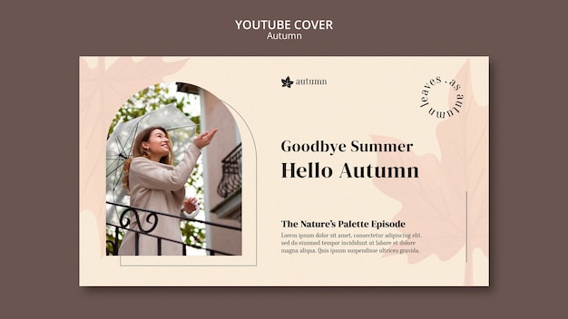 PSD gratuito portada de youtube de otoño en forma de hoja