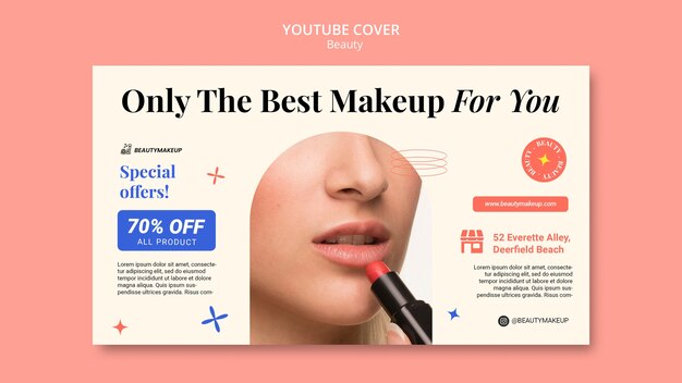 Portada de youtube de productos de belleza de diseño plano