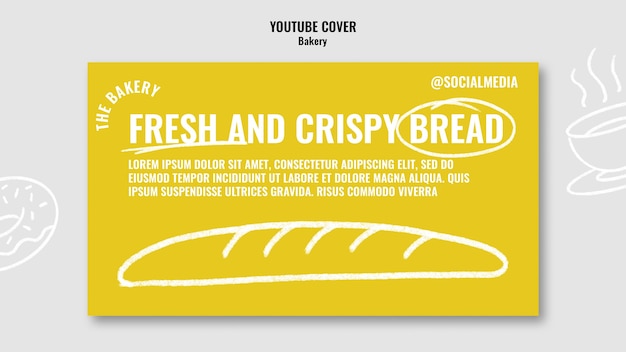 PSD gratuito portada de youtube de productos de panadería dibujados a mano