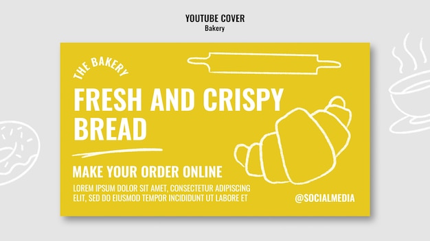 PSD gratuito portada de youtube de productos de panadería dibujados a mano