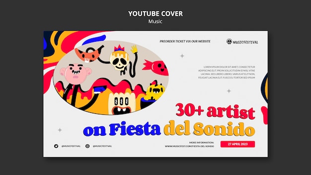 PSD gratuito portada de youtube de programa de música de diseño plano