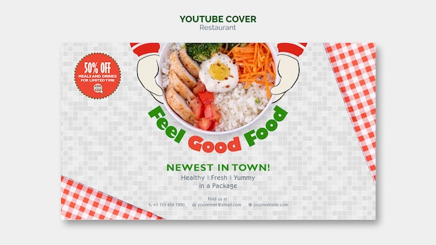 PSD gratuito portada de youtube de restaurante de comida deliciosa