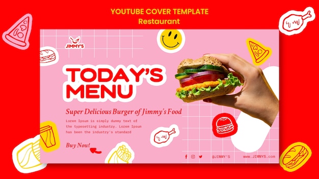 PSD gratuito portada de youtube de restaurante de comida deliciosa