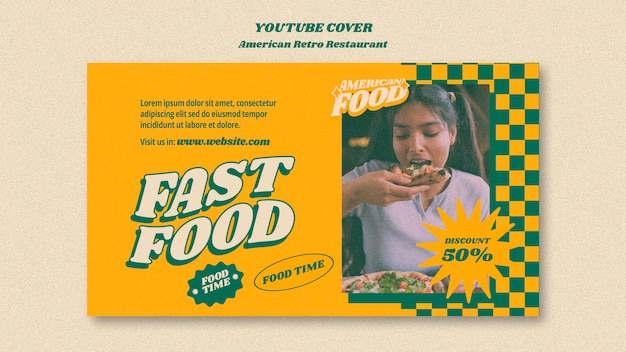 PSD gratuito portada de youtube de restaurante retro americano