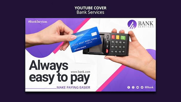 PSD gratuito portada de youtube del servicio de banco degradado