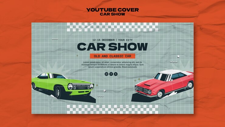 PSD gratuito portada de youtube del show de autos