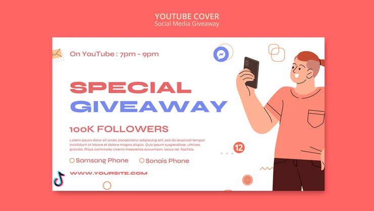 PSD gratuito portada de youtube del sorteo de redes sociales dibujada a mano