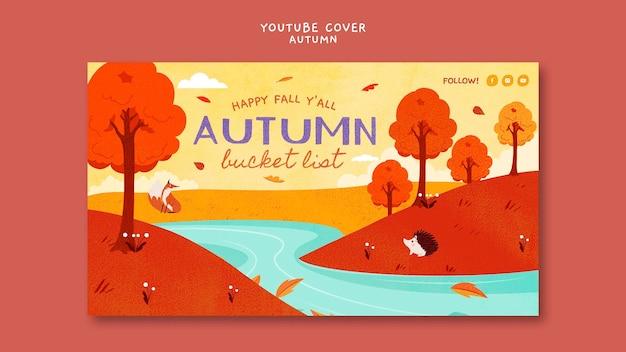 Portada de youtube de la temporada de otoño de diseño plano