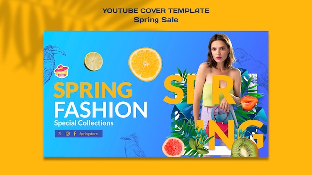 PSD gratuito portada de youtube de la temporada de primavera.