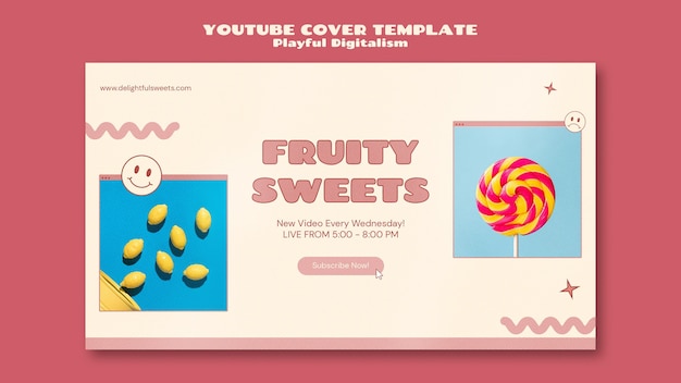 PSD gratuito portada de youtube de la tienda de dulces
