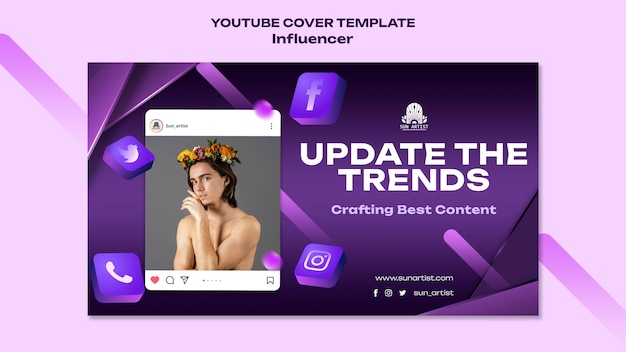 PSD gratuito portada de youtube de trabajo de influencer degradado