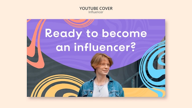 Portada de youtube de trabajo de influencer de diseño plano