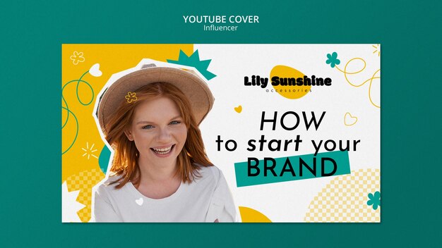 Portada de youtube de trabajo de influencer de diseño plano