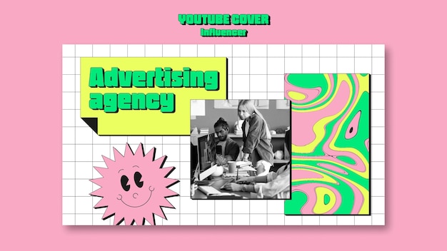 Portada de youtube de trabajo de influencer de estilo retro