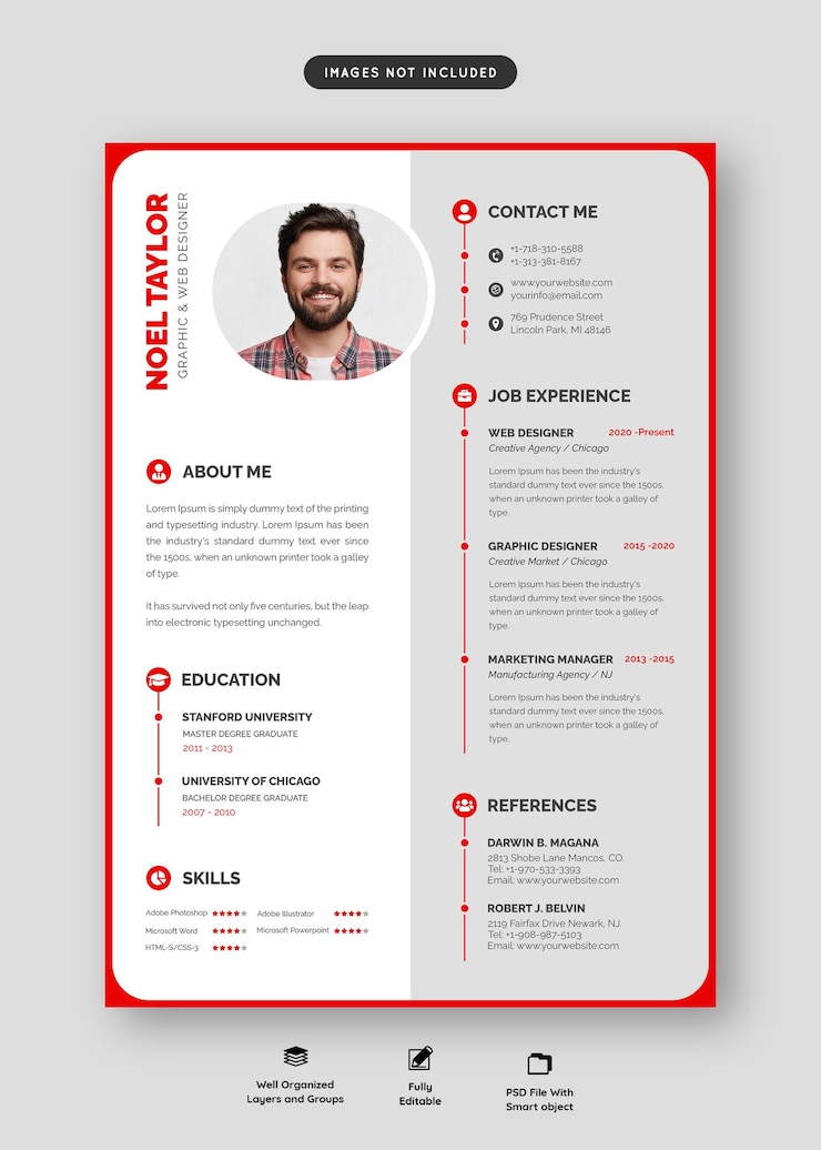 PSD gratuito portafolio de currículum limpio y moderno o plantilla de cv