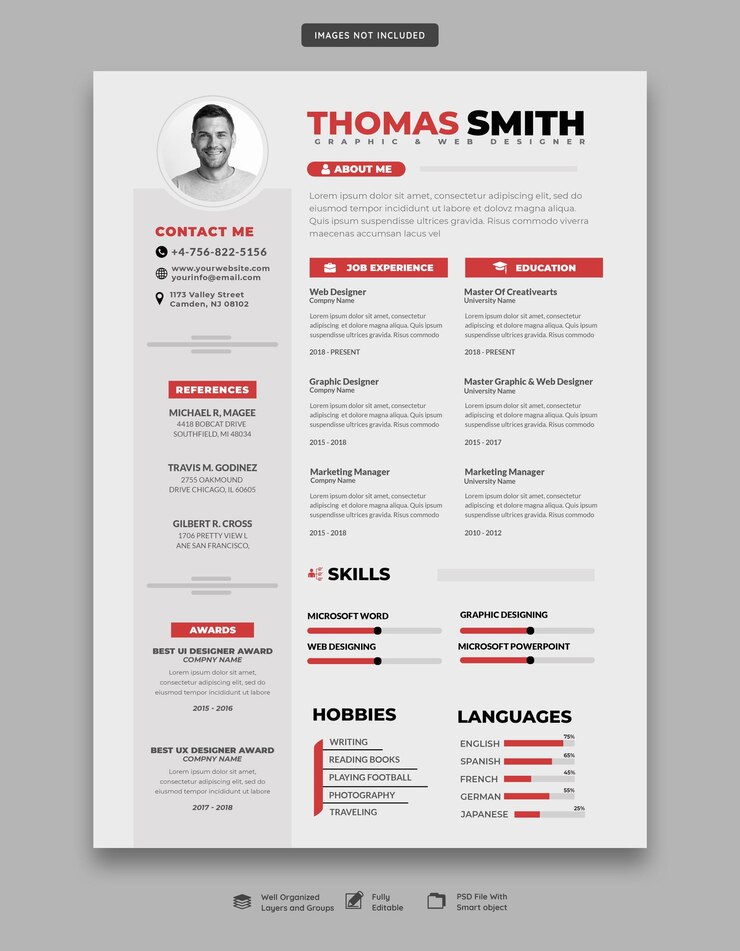 PSD gratuito portafolio de currículum o plantilla de cv limpio y moderno