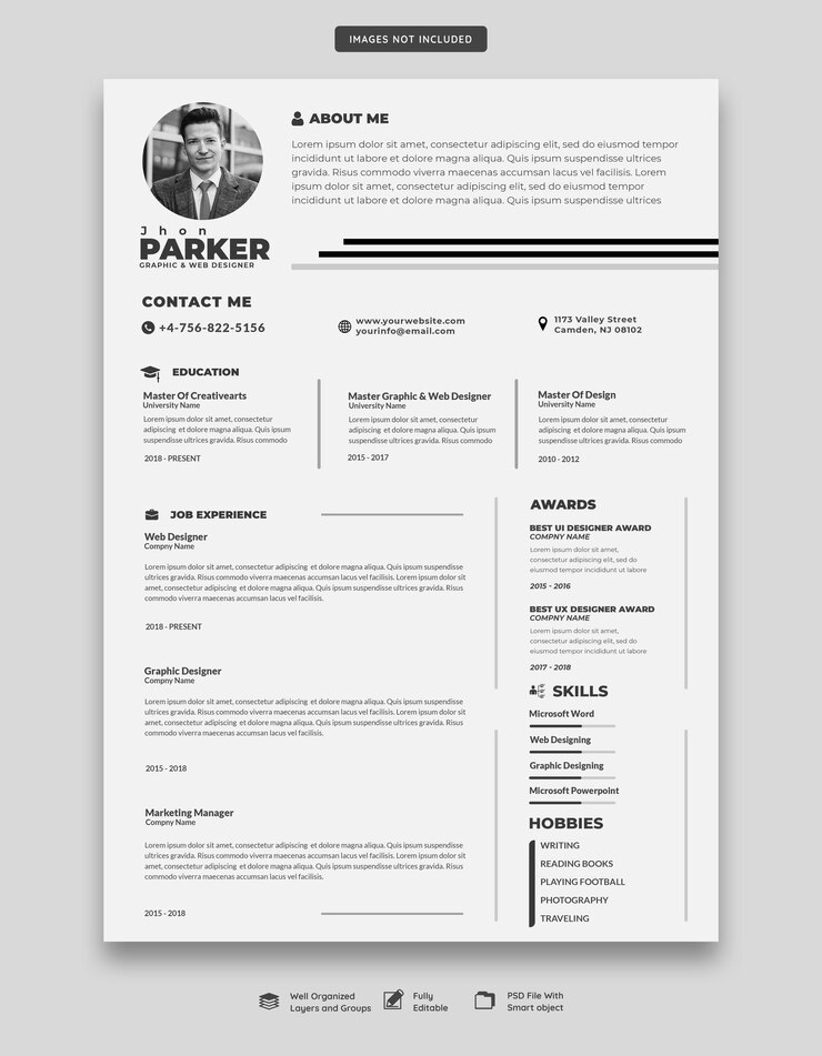 PSD gratuito portafolio de currículum o plantilla de cv limpio y moderno