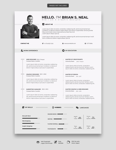 Portafolio de currículum o plantilla de CV limpio y moderno