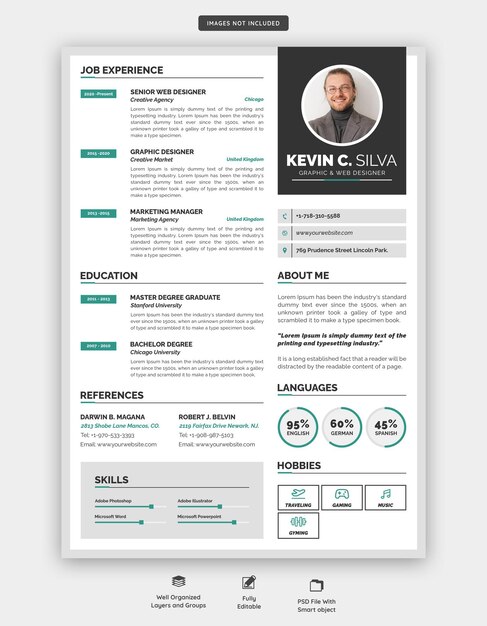 Portafolio de currículum o plantilla de CV limpio y moderno