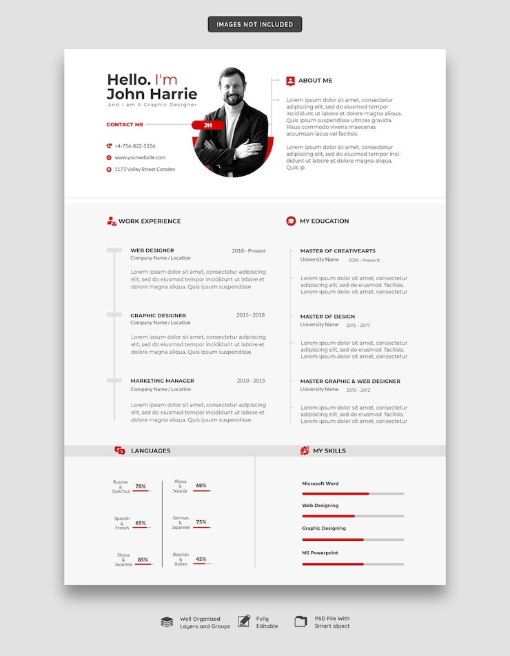 PSD gratuito portfolio di curriculum o modello di cv pulito e moderno