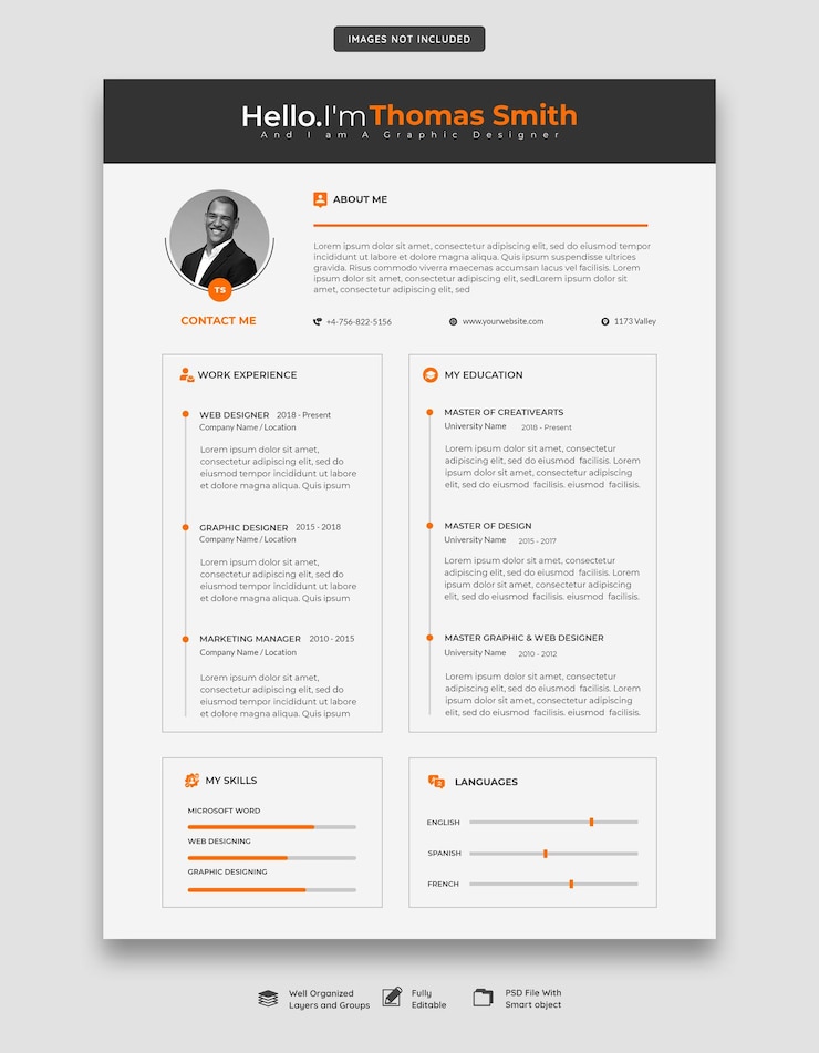 PSD gratuito portfolio di curriculum o modello di cv pulito e moderno