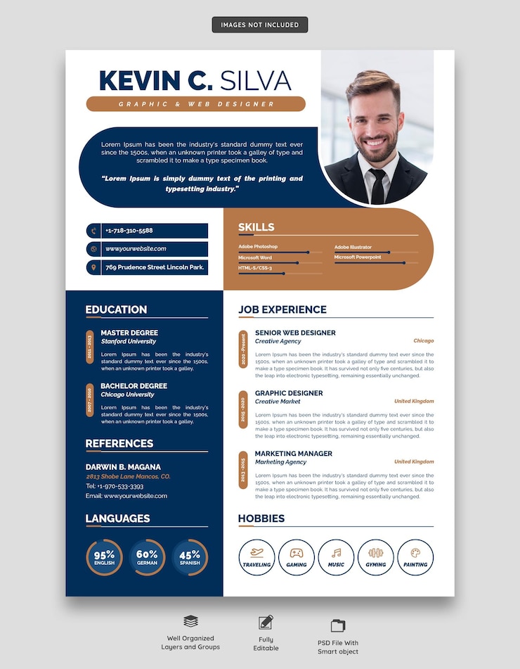 PSD gratuito portfolio di curriculum o modello di cv pulito e moderno