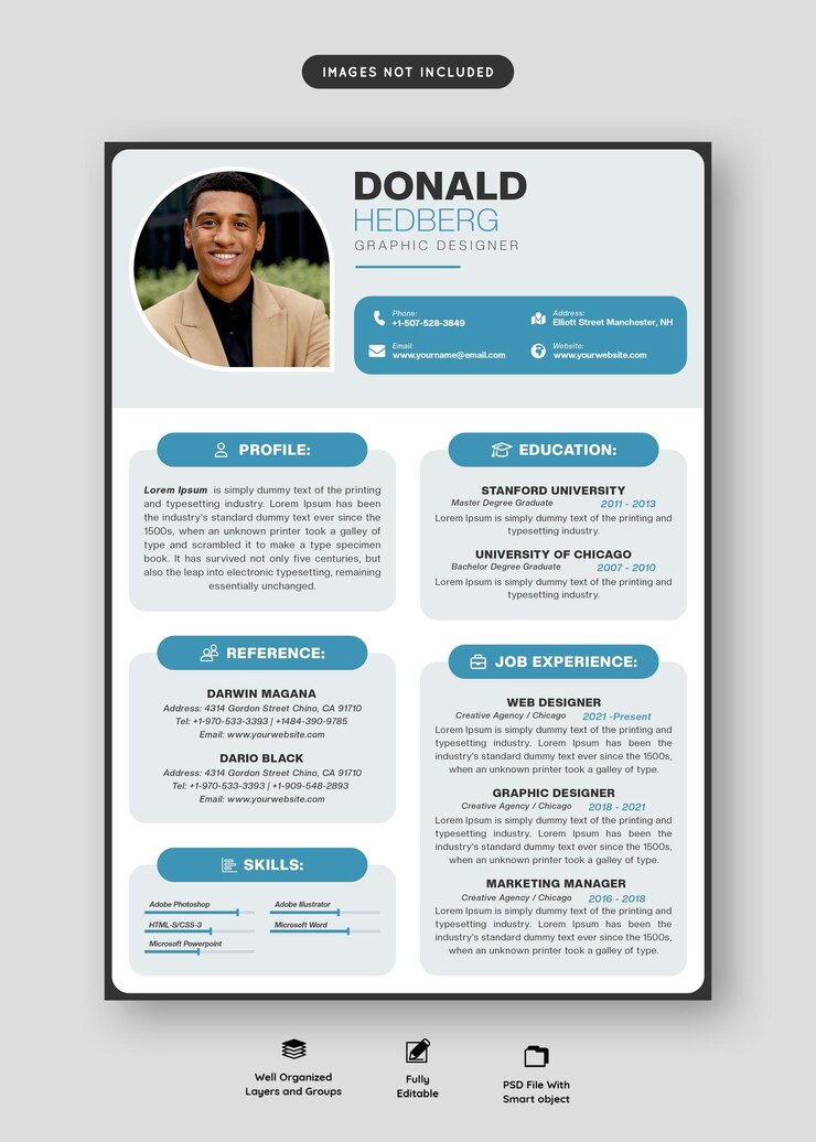 PSD gratuito portfolio di curriculum pulito e moderno o modello di cv
